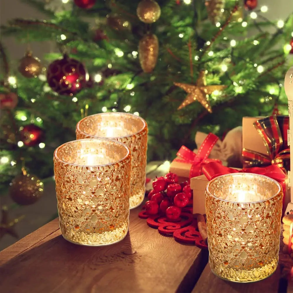 Gold Votive Candle Holders, Mercury Glass Tealight Holder for Valentines Day Decor Table Centerpiece Wedding Decoration
