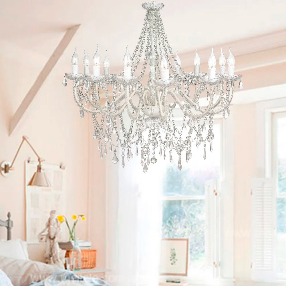 Hot Sale Candle Acrylic Lighting Crystal Chandelier 12 Arms White White Frame with Acrylic/ Crystal Decoration NS-120125W 1-year