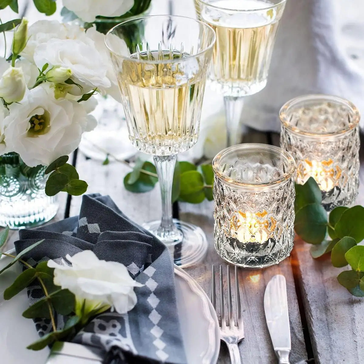 Set of 12 Clear Votive Glass Cup for Party Decorations, Mercury Empty Glass Candle Holder for Table Centerpiece Wedding Decor