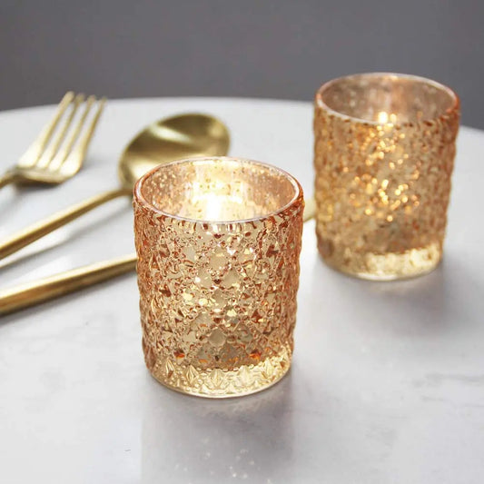 Gold Votive Candle Holders, Mercury Glass Tealight Holder for Valentines Day Decor Table Centerpiece Wedding Decoration