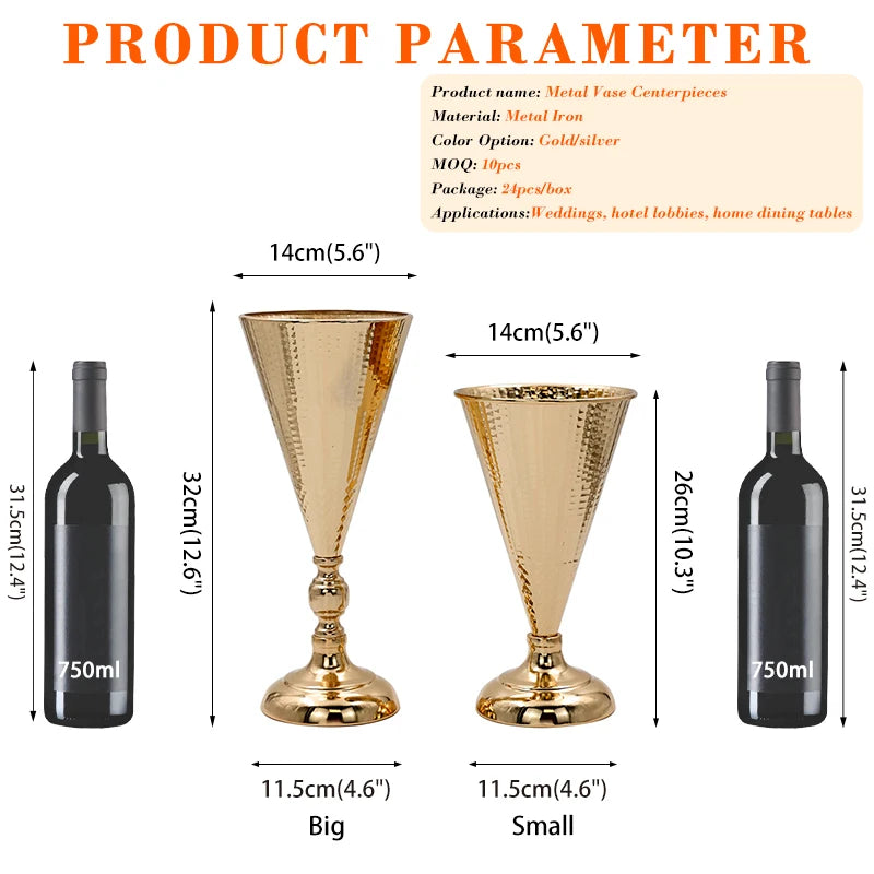 Decorative Tall Metal Gold Table Display for Floral Arrangement Blumenvase Flower Vase for Wedding Banquet Centerpiece