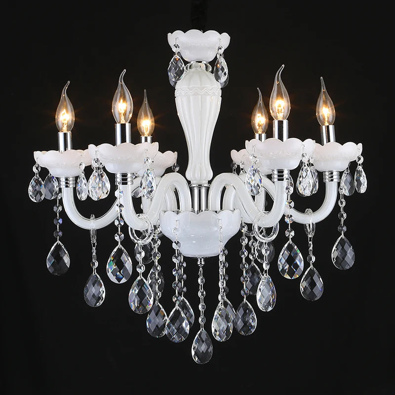 Luxury White K9 Glass Arms Crystal Chandelier for Bathroom Modern Hotel Pendant Lamp for Home Decor Celling Led Chandeliers