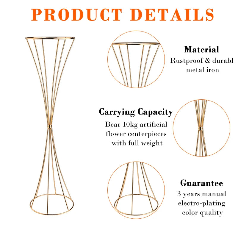 Premium Tall Metal Gold Flower Vase for Floral Arrangement Modern Centre De Table De Mariage Wedding Centerpieces for Event