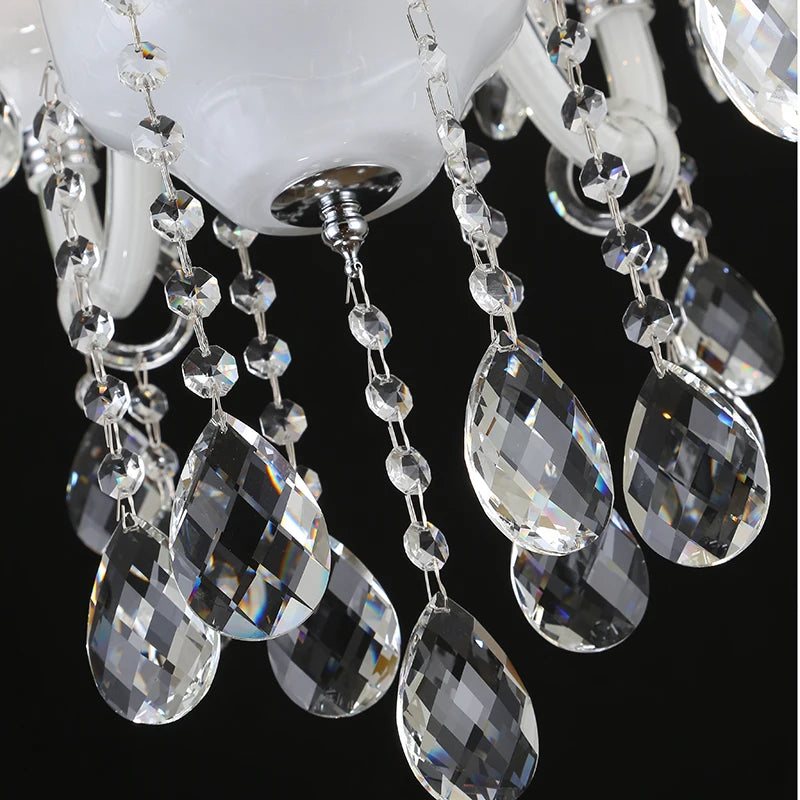 Luxury White K9 Glass Arms Crystal Chandelier for Bathroom Modern Hotel Pendant Lamp for Home Decor Celling Led Chandeliers