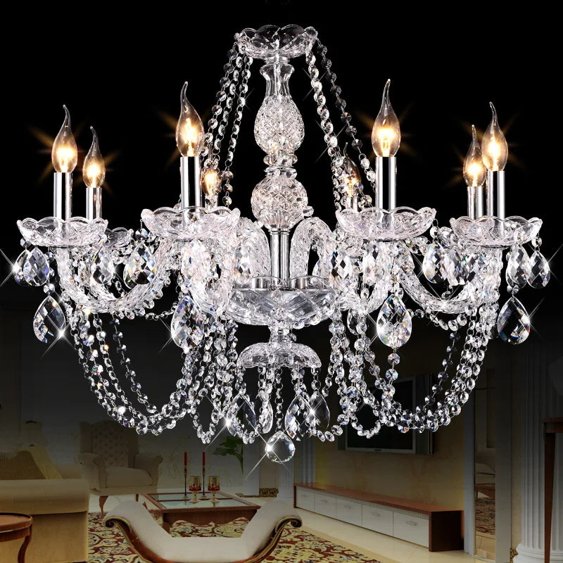 European Crystal Chandelier Living Room Bedroom Dining Room Lamp Atmosphere Candle Lamps Glass Crystals for Chandeliers LED Lamp