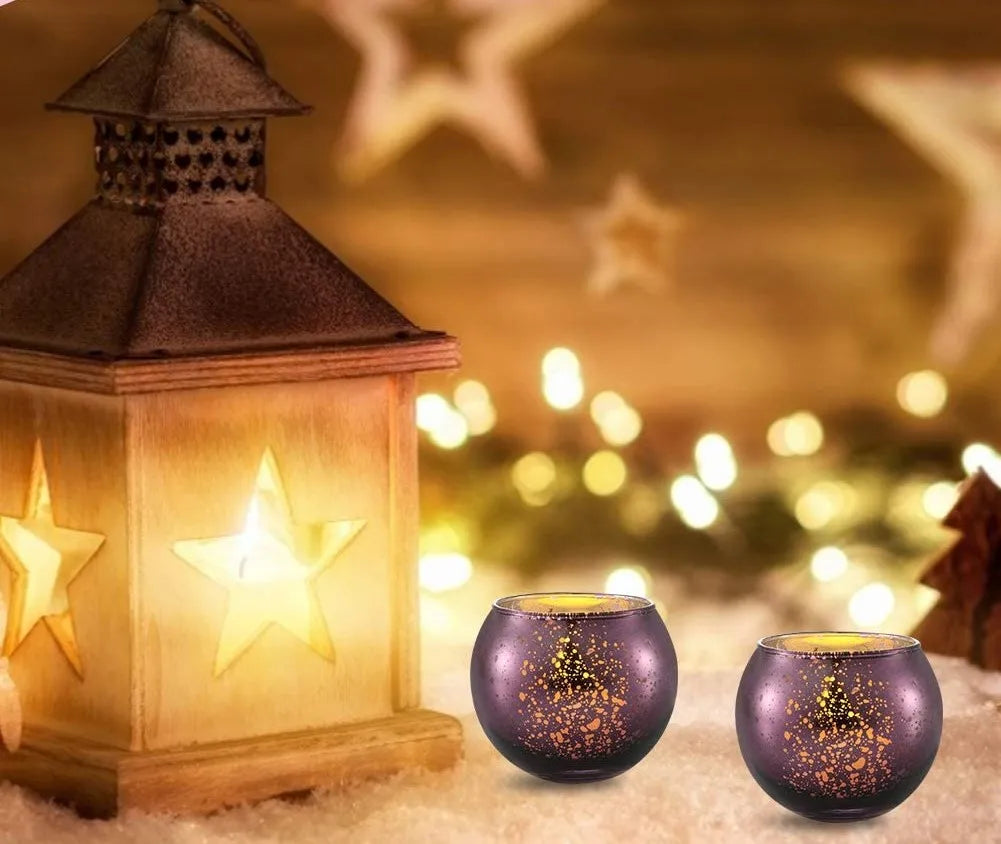 16Pcs Round Mercury Glass Votive Candle Holders for Wedding Centerpieces, Valentines Dinner, Garden Tub and Any Theme Events