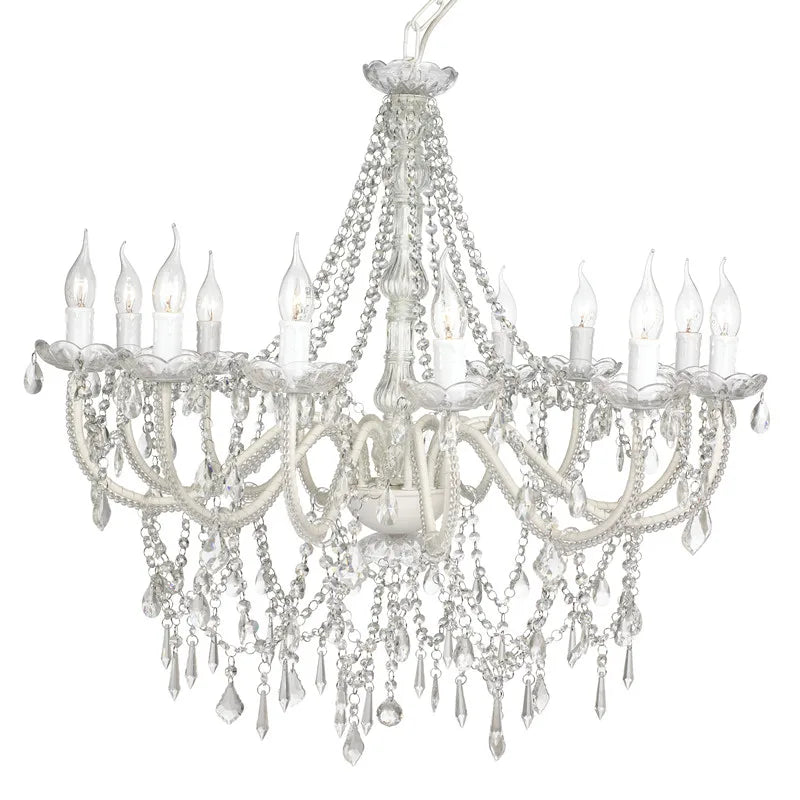 Hot Sale Candle Acrylic Lighting Crystal Chandelier 12 Arms White White Frame with Acrylic/ Crystal Decoration NS-120125W 1-year