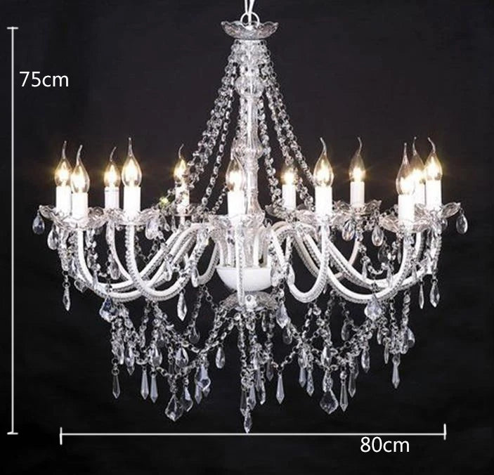 Hot Sale Candle Acrylic Lighting Crystal Chandelier 12 Arms White White Frame with Acrylic/ Crystal Decoration NS-120125W 1-year