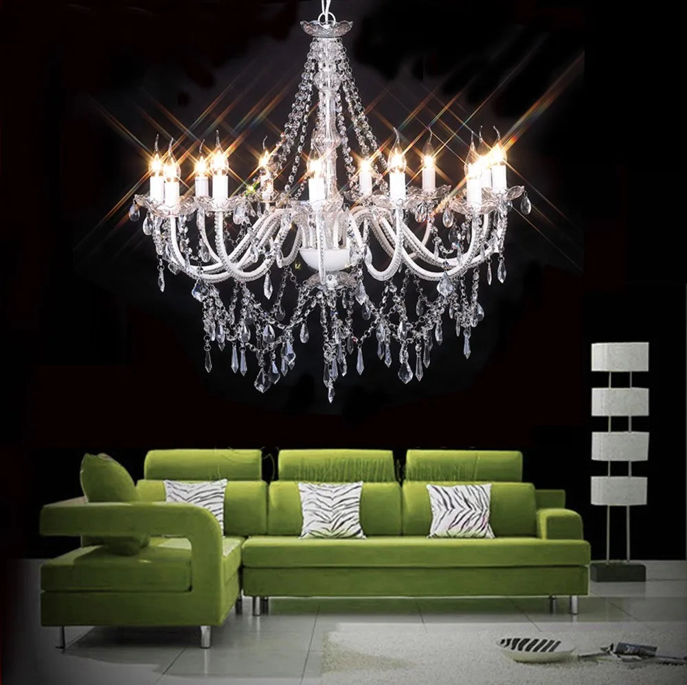 Hot Sale Candle Acrylic Lighting Crystal Chandelier 12 Arms White White Frame with Acrylic/ Crystal Decoration NS-120125W 1-year