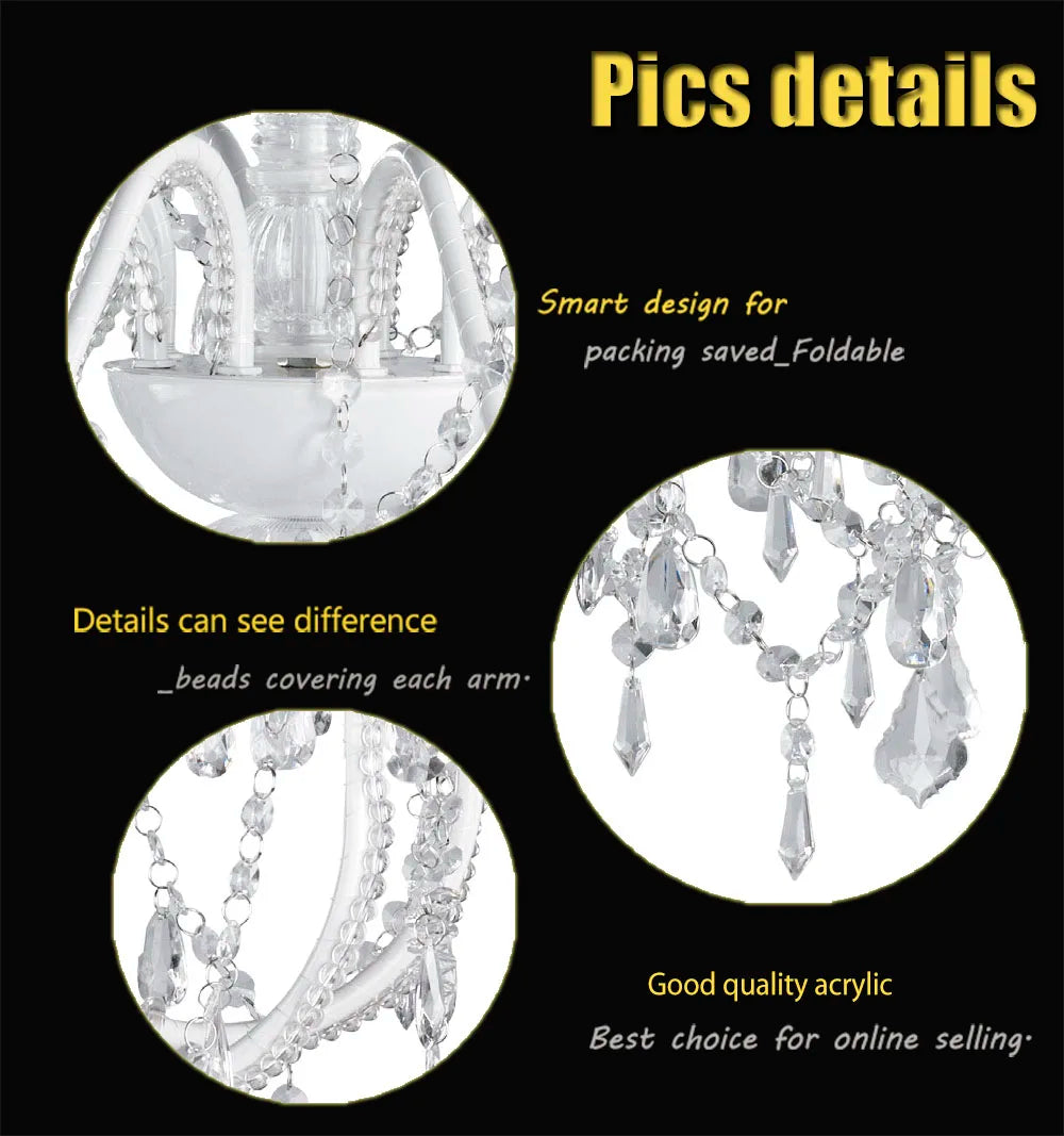 Hot Sale Candle Acrylic Lighting Crystal Chandelier 12 Arms White White Frame with Acrylic/ Crystal Decoration NS-120125W 1-year