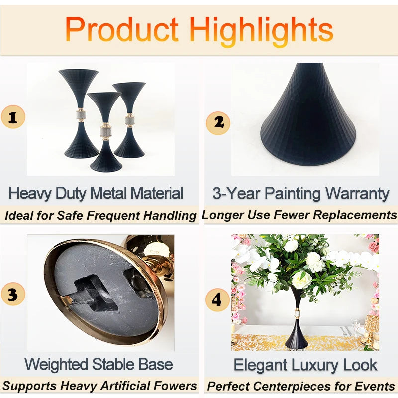 Commercial Grade Table Decor for Celebrations Tall Metal Black Vases a Fleurs Flower Vase Wedding Table Centerpieces
