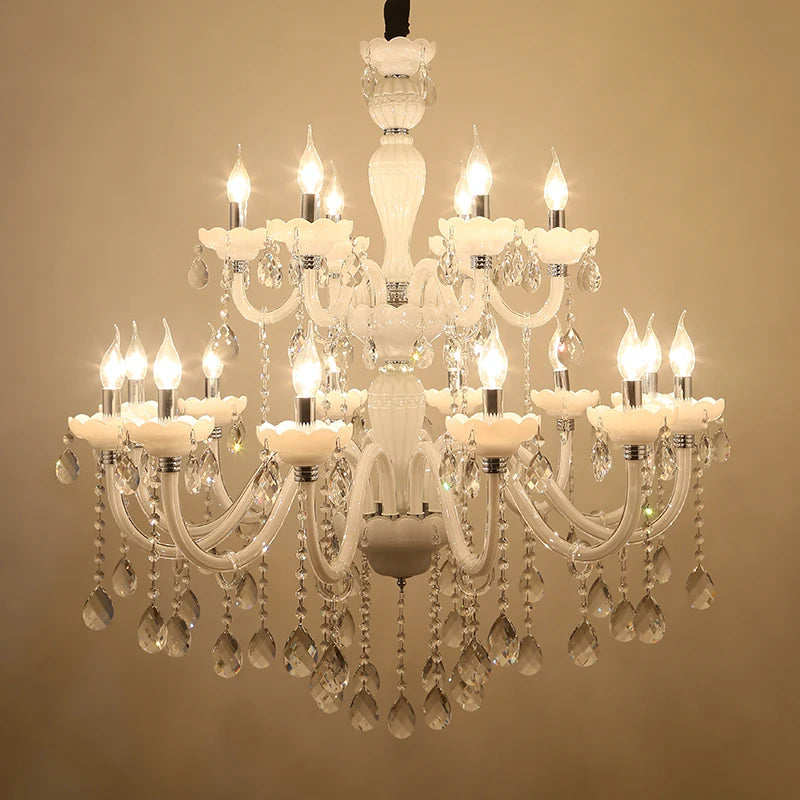Luxury White K9 Glass Arms Crystal Chandelier for Bathroom Modern Hotel Pendant Lamp for Home Decor Celling Led Chandeliers