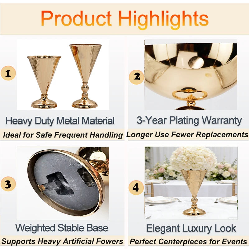 Decorative Tall Metal Gold Table Display for Floral Arrangement Blumenvase Flower Vase for Wedding Banquet Centerpiece