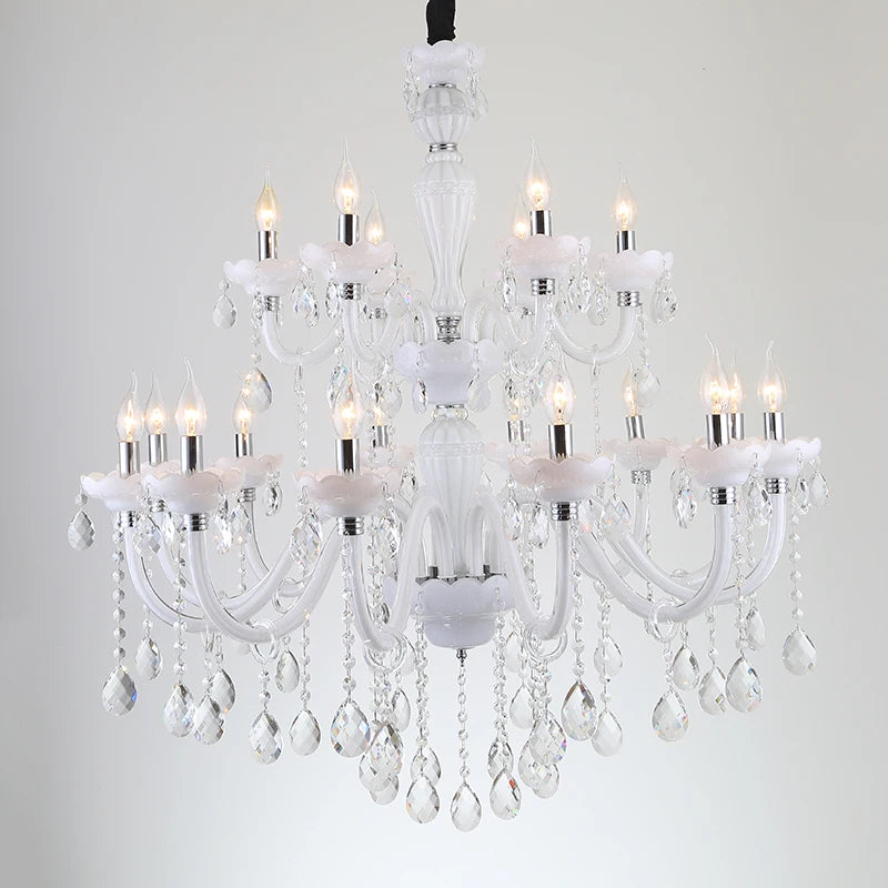 Luxury White K9 Glass Arms Crystal Chandelier for Bathroom Modern Hotel Pendant Lamp for Home Decor Celling Led Chandeliers