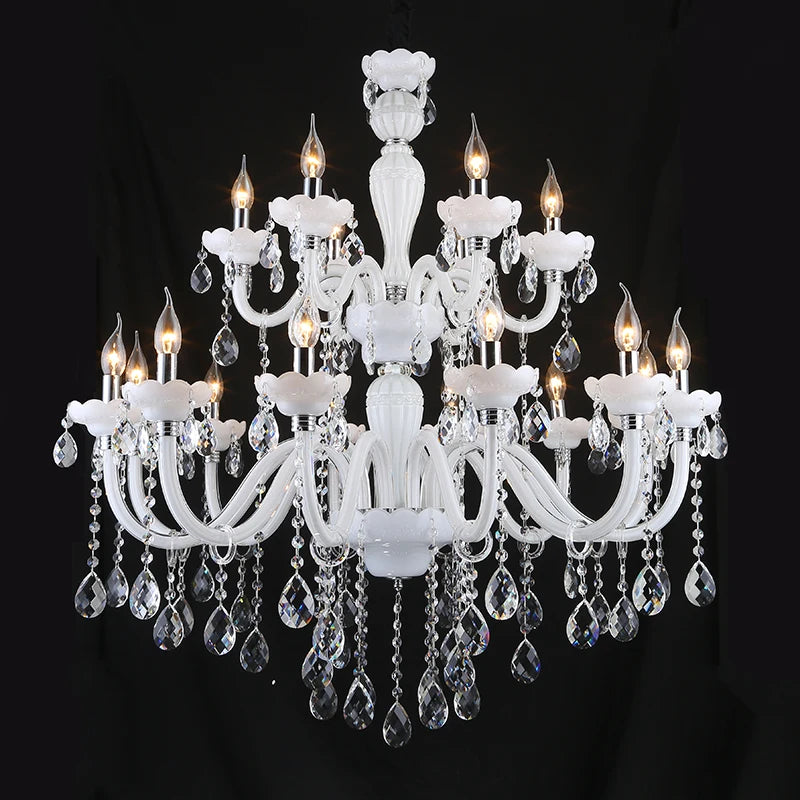Luxury White K9 Glass Arms Crystal Chandelier for Bathroom Modern Hotel Pendant Lamp for Home Decor Celling Led Chandeliers
