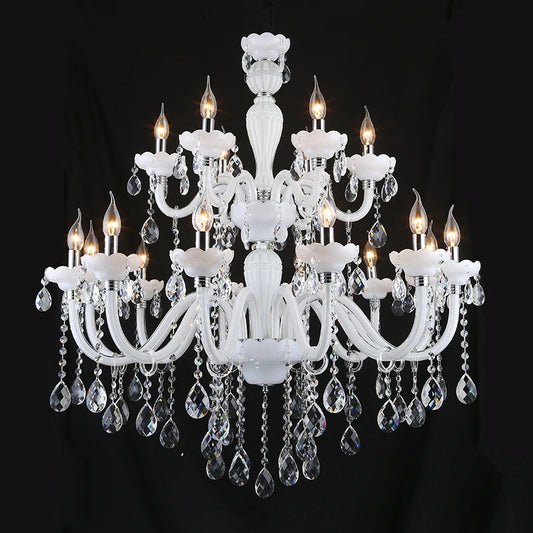Luxury White K9 Glass Arms Crystal Chandelier for Bathroom Modern Hotel Pendant Lamp for Home Decor Celling Led Chandeliers